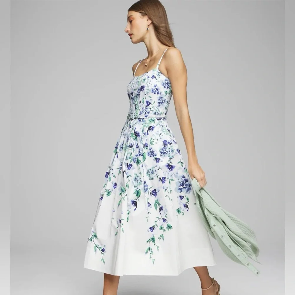 White House Black Market Smocked Floral Belted Dress Size 10 - Picture 3 of 9